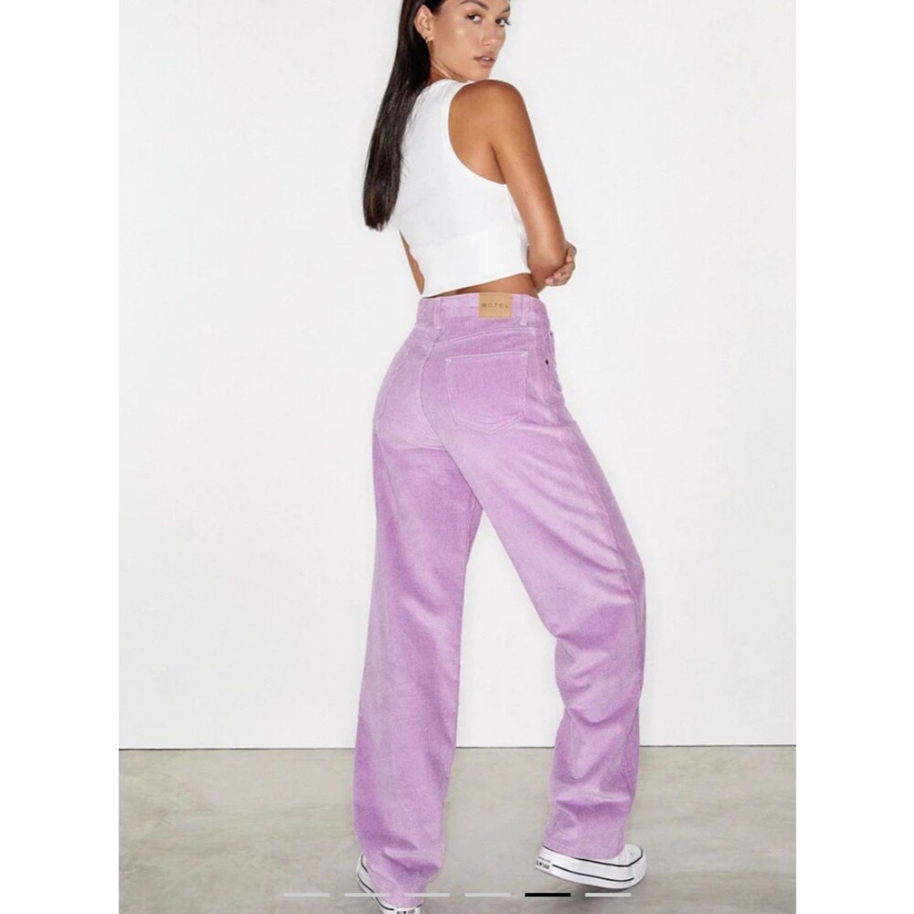 Parallel Trouser Cord Lilac Size M Pop of Color Purple Corduroy Spring Summer - Picture 11 of 12